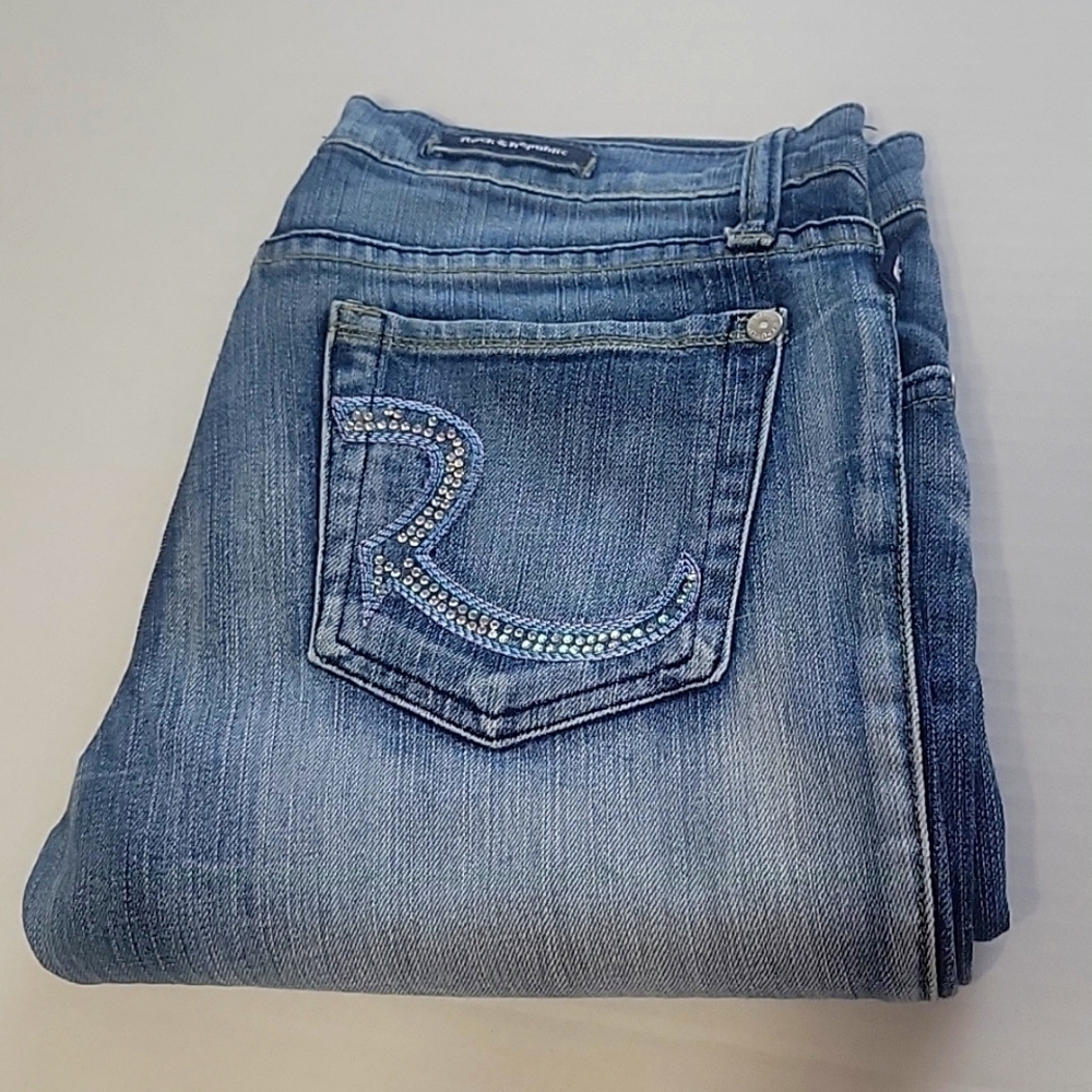 Y2k Rock & Republic Rhinestone Bling Capri Jeans Pants SZ:28